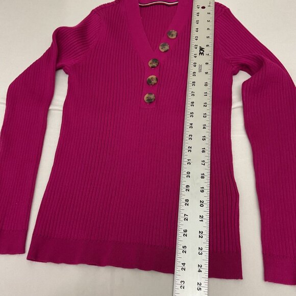 Tommy Hilfiger stretch Womens Ribbed Knit Long Sleeve Sweater V-Neck Button-Fro - Picture 8 of 10
